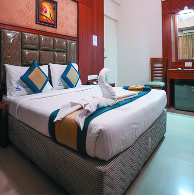 Luxury hotel room with king bed