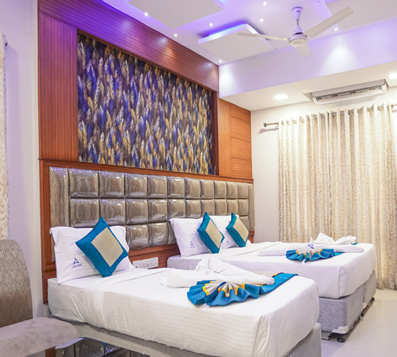 Luxury hotel room with king bed